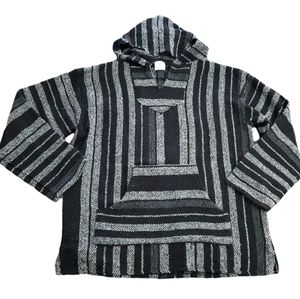 Sunspecs black & white blanket baja striped hoodie L #b397